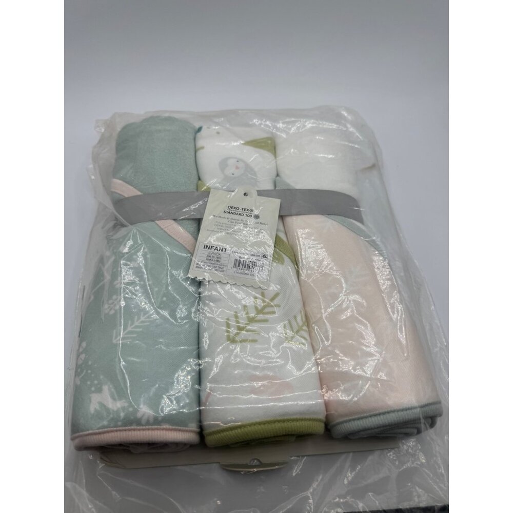 3 Set Target Cloud Island Infant Baby Hooded Bath Towel Wooded Nature Owl NEW